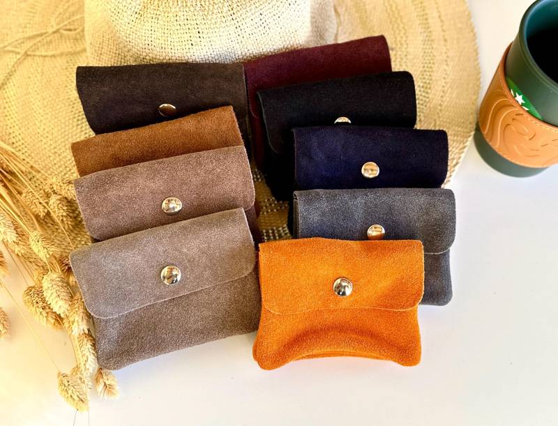 Wildleder Velour Leder Mini-Geldbörsen Mini Portemonnaie Damen Handgemacht Mit Münzfach Münzgeldbörse Echteleder Geschenk Für Sie von PrettysDE