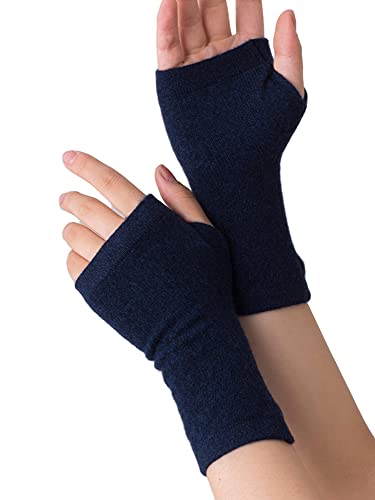 Prettystern 100% Kaschmir Pulswärmer Halbhandschuhe Hand-Stulpen Fingerlose Handschuhe dunkel-blau meliert M05 von Prettystern