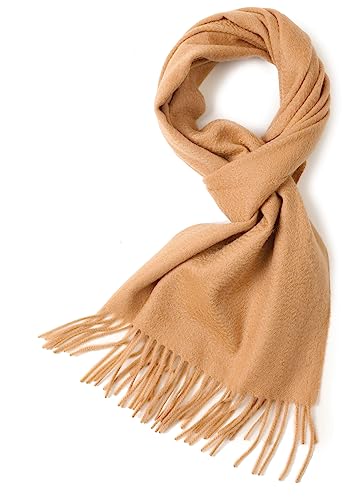 Prettystern 100% Kaschmir-Schal für Damen Herren Einfarbig lange Fransen kuschelig warm cashmere scarf 5 Beige von Prettystern