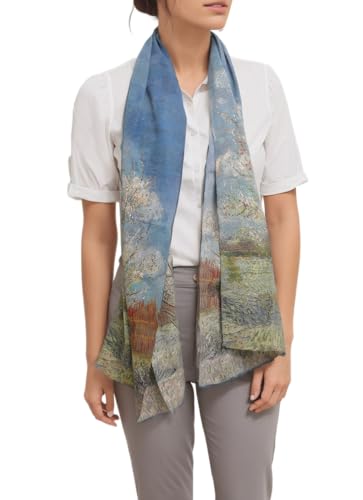 Prettystern Damen 160 cm langer Seiden-Schal Malerei Kunst-Motiv - Van Gogh - Pfirsich in der Blüte P912 von Prettystern