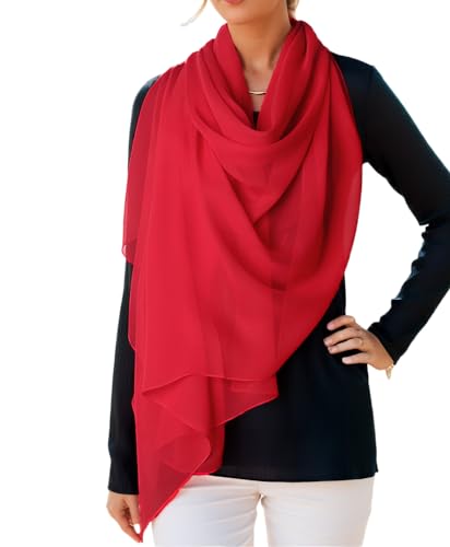 Prettystern Damen 176cm einfarbig festlich Schulter-Tuch Seide Stola Crepe Georgette Schal Flammrot von Prettystern