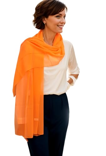 Prettystern Damen langer einfarbig festlich Schulter-Tuch seidenstola für abendkleid Seiden-Schal Orange von Prettystern