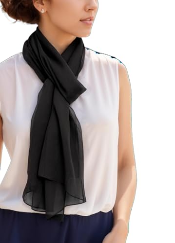 Prettystern Damen 176cm einfarbig festlich Schulter-Tuch seidenstola für abendkleid Crepe Georgette Schal Schwarz von Prettystern