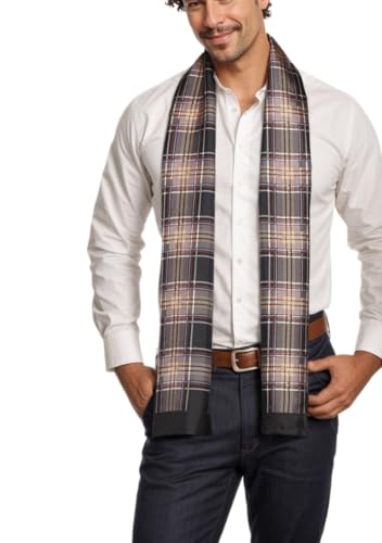 Prettystern 2-lagiger Herren Seidenschal – klassisch & elegant - HerrenSchal aus 100% Seide für Business Abendmode schwarz beige kariert M07 von Prettystern
