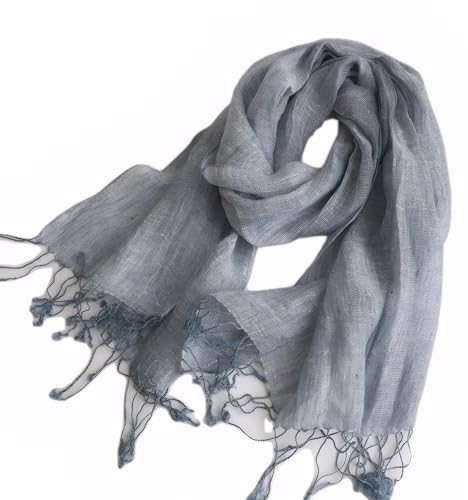 Prettystern Herren Leinen-Schal mit Fransen unisex leichter Sommer-Schal aus 100% Leinen in melierter Uni-Farben, lässiger Look hell-blau T119 von Prettystern