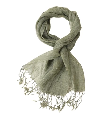 Prettystern Herren Leinen-Schal mit Fransen unisex leichter Sommer-Schal aus 100% Leinen in melierter Uni-Farben, lässiger Look - Grün T118 von Prettystern