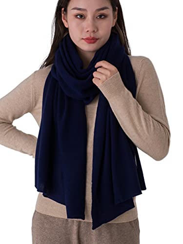 Prettystern 200cm Damen Herren Schal 100% Kaschmir Stick-Tuch Cashmere Scarf Winter Einfarbig Stola - Dunkelblau von Prettystern