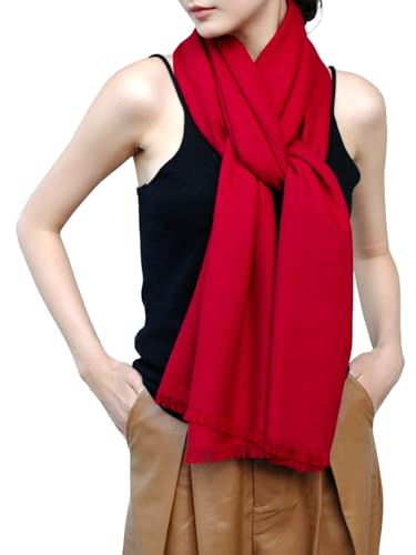 Prettystern 220cm XL 100% Wolle Pashmina Schal Stola einfarbig gewebt Diamant Muster Rot von Prettystern