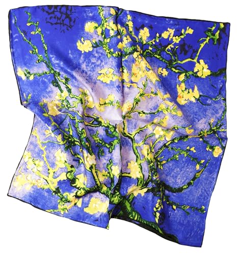 Prettystern 53cm Twill Seiden-Tuch Damen Bandana Nickituch Halstuch van Gogh Mandelzweig in der Blüte P786 von Prettystern