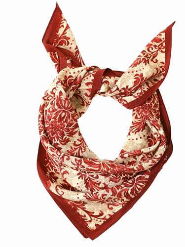 Prettystern Seidentuch 65 cm quadratisches Damen Halstuch aus Seide, leicht luftig Kopftuch Schal - Barock-Damast Muster Cremeweiß Rot KS18 von Prettystern