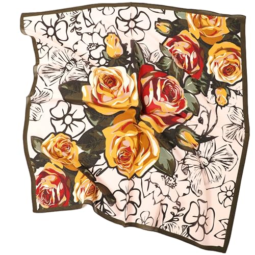 Prettystern 65cm Damen mittelgroße SeidenHalstuch leicht Sommer Frühling Seidentuch Nickituch Beige Bunt Rosen KS08 von Prettystern