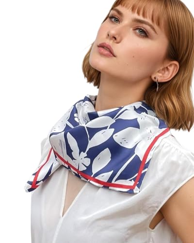 Prettystern 65cm handrolliertes Seidentuch Halstuch Kopftuch Seidenschal Streifen Floral Kontrast unisex Damen Herren 13 Blau von Prettystern