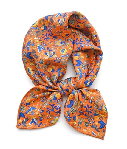 Prettystern Seidenhalstuch 65x65 cm Unisex Seidentuch, handrollierte Kanten, 100% Seide Halstuch Kopftuch für Damen & Herren Floral 07 Orange von Prettystern