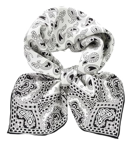 Prettystern quadratisch 65cm Seidentuch Halstuch Kopftuch Seidenschal mit Floral unisex Damen Herren 18 Schwarz Weiß Paisley von Prettystern