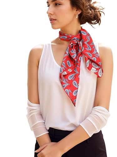 Prettystern Seidenhalstuch 65/65 cm Unisex Seidentuch, handrollierte Kanten, 100% Seide Halstuch Kopftuch für Damen & Herren 10 Rot Paisley von Prettystern