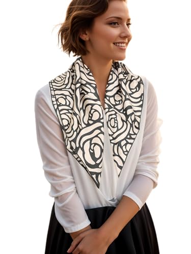 Prettystern Seidenhalstuch 65/65 cm Unisex Seidentuch, handrollierte 100% Seide Halstuch Kopftuch für Damen & Herren 11 Schwarz Weiß von Prettystern