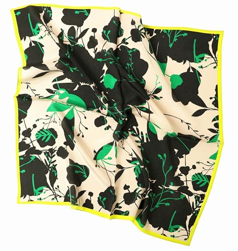 Prettystern 65cm quadratisch Damen 100% SeidenHalstuch Sommer Seidentuch Schwarz Grün Gelb Malerei KS15 von Prettystern