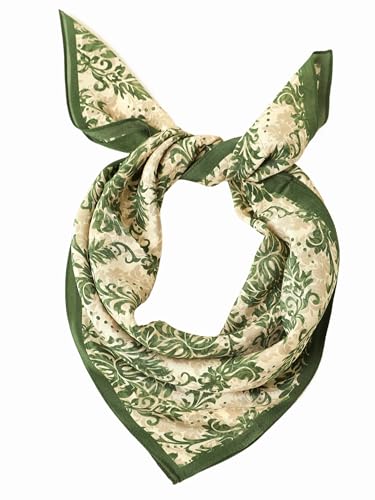 Prettystern 65cm quadratisch Damen 100% SeidenHalstuch mit klassischem Barock-Damast Muster Cremeweiß Grün KS17 von Prettystern