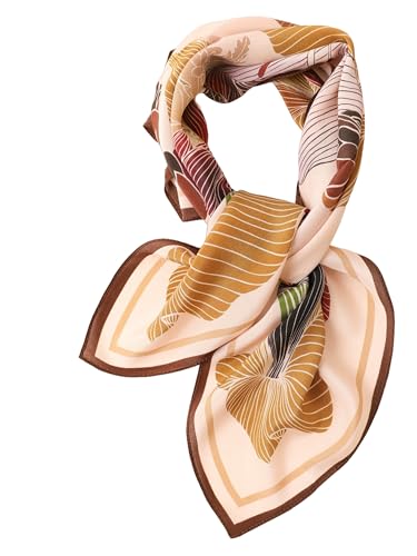 Prettystern 65cm quadratisches 100% Seide Damen Halstuch leicht Sommer Frühling Seidentuch Seidenschal Beige Floral KS03 von Prettystern