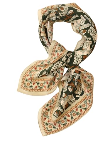 Prettystern 65cm quadratisches 100% Seide Damen Halstuch leicht Sommer Frühling Seidentuch Seidenschal Pferde Grün KS01 von Prettystern