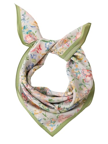 Prettystern 65x65 cm 100% Seide Damen Halstuch leicht Sommer Frühling Seidentuch Seidenschal Grün hellblau Blümchen KS05 von Prettystern