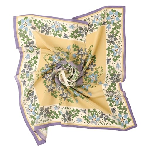 Prettystern 65x65 cm 100% Seide Damen Halstuch leicht Sommer Frühling Seidentuch Seidenschal beige Blumenchen KS07 von Prettystern