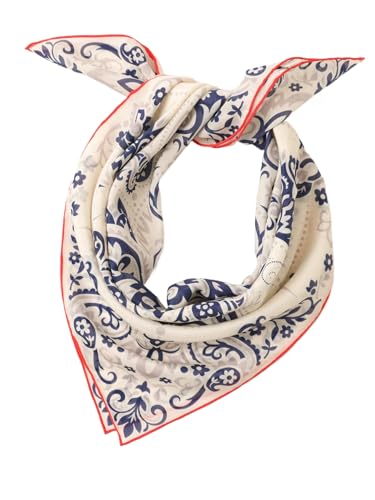 Prettystern Baumwolle & Seide Mix handrolliert 65/65 cm Damen Herren Sommer Frühling Seiden-halstuch Kopftuch Nickituch Paisley Weiß Blau SC24 von Prettystern