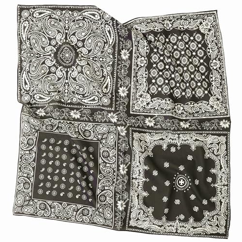 Prettystern Baumwolle & Seide Mix handrolliert Tuch 65/65 cm Damen Herren Sommer Frühling Seiden-halstuch Paisley weiß schwarz SC18 von Prettystern