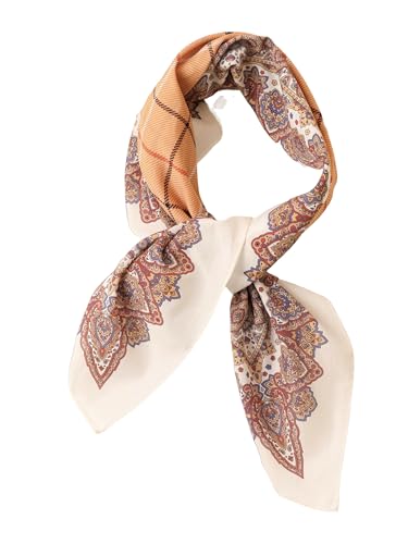 Prettystern Unisex Seide Baumwolle Mix 65/65 cm Halstuch handrolliert Nickituch Kopftuch Bandana Seidenhalstuch Damen & Herren beige Karo SC03 von Prettystern