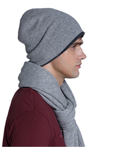 Prettystern Wendemütze Für Herren Frauen Beanie Mütze 100% Kaschmir-Wolle 2-farbig 2-lagig Dunkelgrau Hellgrau von Prettystern