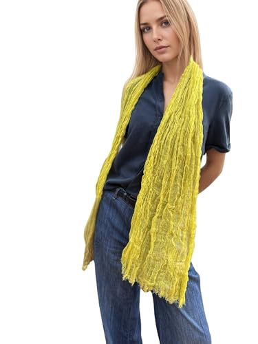 Prettystern Crinkle Leinen unisex Schal mit Struktur freizeit Kreppschal mit Crash-Effekt für Damen Herren T131 Gelb von Prettystern