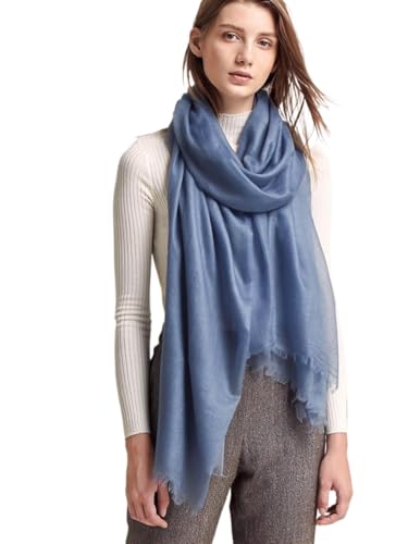 Prettystern Damen 100% Kaschmir-Stola leicht Ring Pashmina-Schal Abendkleid Stola XL fein drün Cashmere Blau Jeansblau von Prettystern