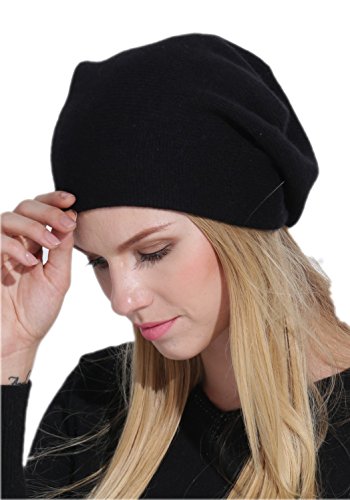Prettystern Damen 100% Kaschmir-Wolle weich warm Cashmere Beanie Mütze Schwarz von Prettystern