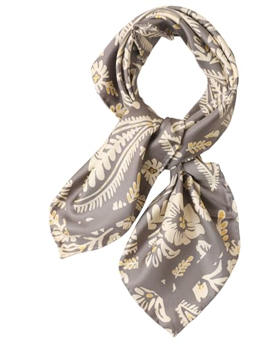 Prettystern Damen 65/65cm Crepe Satin Seide Halstuch Seidenschal Frühling Sommer Seiden-Tuch 31 grau blumen von Prettystern