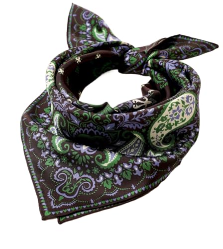 Prettystern Damen 65X65 handrolliertes 100% Seide Seidenschal Frühling Sommer Seiden-Tuch Paisley 25 Schwarz Grün von Prettystern