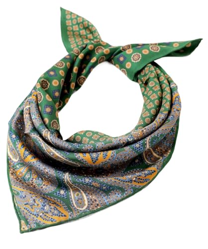 Prettystern Damen 65X65 handrolliertes 100% Seide Seidenschal Frühling Sommer Seiden-Tuch Patchwork Paisley 26 Grün von Prettystern