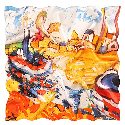 Prettystern Damen Seiden-halstuch Bandana Seidentuch Nickituch Bunt Orange Kunst-Motiv Maurice de Vlaminck Boat P521 von Prettystern