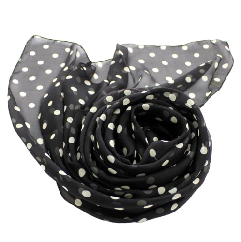 Prettystern Damen Chiffontuch Sommer Seiden-Schal Polka Dots Punkte gepunktet Silk Scarf - 200/65 schwarz weiß von Prettystern
