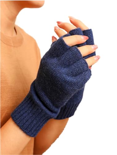 Prettystern Damen Halbfinger kurzfingerhandschuhe fingerlose Handschuhe Pulswärmer Stulpen 100% Kaschmir - meliert dunkelblau M05 von Prettystern