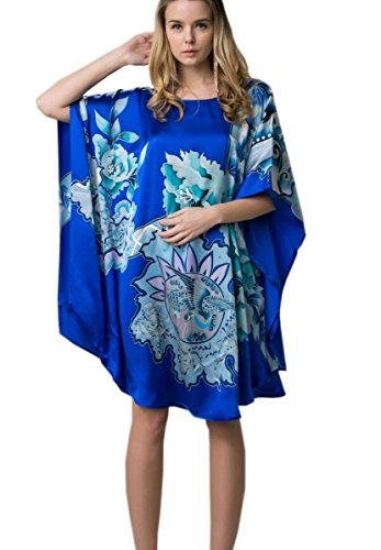 Prettystern Damen Seidennachthemd Handbemalt elegant Seide Schlafhemd, Kaftan oder Tunika-Kleid Nachtwäsche oder Sommerkleid YBS802 Königsblau von Prettystern