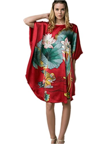 Prettystern Damen Seidennachthemd Handbemalt elegant Seide Schlafhemd, Kaftan oder Tunika-Kleid Nachtwäsche oder Sommerkleid YBS202 Rot von Prettystern