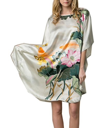 Prettystern Damen Seidennachthemd Handbemalt elegant Seide Schlafhemd, Kaftan oder Tunika-Kleid Nachtwäsche oder Sommerkleid YBS011 Hellgrün von Prettystern