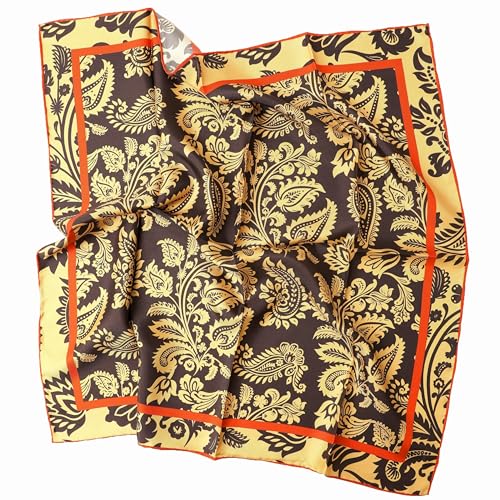 Prettystern Seidenhalstuch 65x65 cm Unisex Seidentuch, handrolliert 100% Seide Halstuch Kopftuch für Damen & Herren Paisley Braun Gold 43B von Prettystern