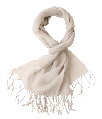 Prettystern Damen Herren Leinen-schal Frühling Sommer-Schal mit langer Fransen Silbergrau - T117 Hellgrau von Prettystern