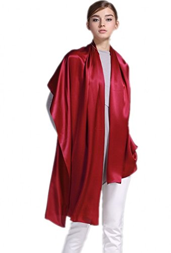 Prettystern Damen Seidenschal Herren festlich Stola Crepe Satin Seide uni-farbe Schultertuch für Abendkleider chinesisch Rot von Prettystern