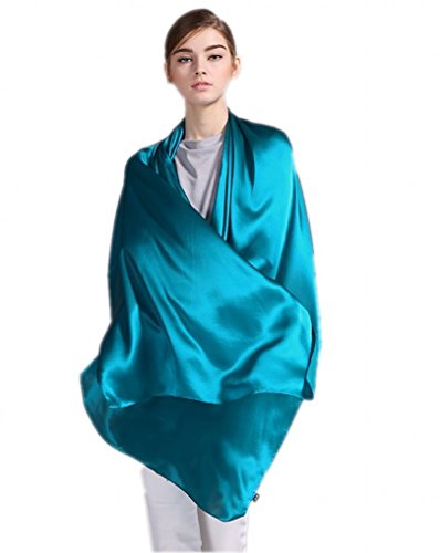 Prettystern Damen Seidenschal Herren festlich Stola Crepe Satin Seide uni-farbe Schultertuch für Abendkleider petrol von Prettystern