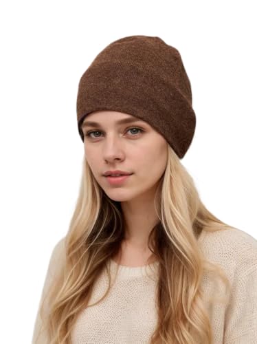 Prettystern Damen Cashmere Wendemütze Beanie Bonnet Mütze 100% Kaschmir-Wolle 2-farbig 2-lagig dunkelbrau blau D03 von Prettystern