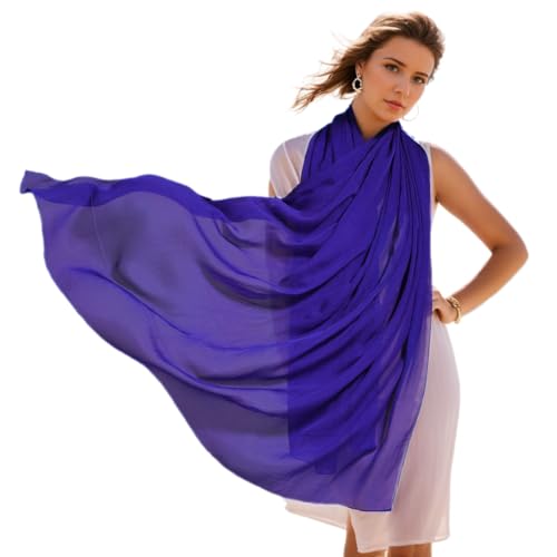 Prettystern Damen XXL Seidenschal Seidentuch einfarbig Seide festlich Stola für Abendkleid Unifarbe Sarong Pareo Schultertuch A22 königsblau von Prettystern