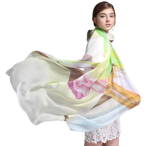 Prettystern Damen XXL Seidenschal Stola Sommer-Tuch Seide Schal Strand Pareo Sarong bunt grün Frühling Fantasie Y26 von Prettystern