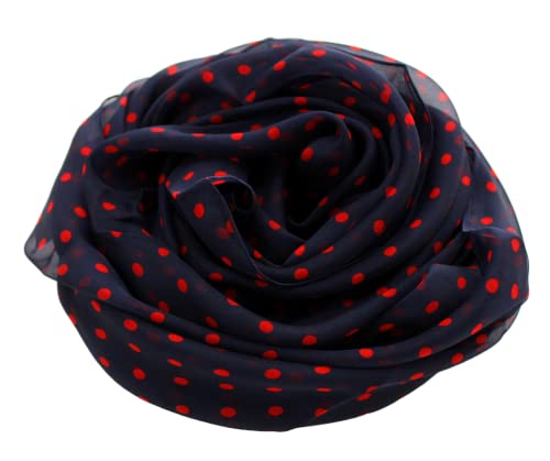 Prettystern Damen leicht Chiffon Seiden-Schal Polka Dots Punkte gepunktet Silk Scarf - 200/65 dunkelblau rot von Prettystern